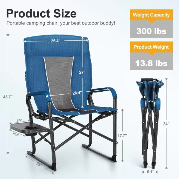 imageLETS CAMP Oversized Reclining Director Chair 437quot High Back with Side TableHeavy Duty Camping Chair for AdultsSupports Up to 300lbsNavyreclining Director Chair