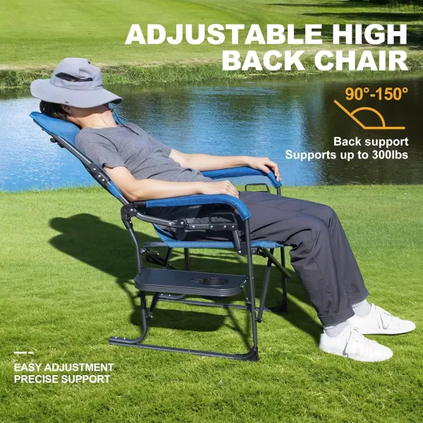 imageLETS CAMP Oversized Reclining Director Chair 437quot High Back with Side TableHeavy Duty Camping Chair for AdultsSupports Up to 300lbsNavyreclining Director Chair