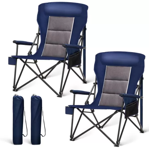 imageLETS CAMP Oversized Camping Chairs 2952quot High Back Heavy Duty Lawn Chair Support 500LBS Portable Collapsible Chair with Cup Holder Side PocketBlueTwin Pack