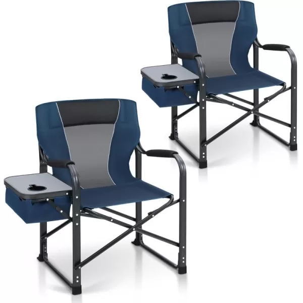 imageLETS CAMP Oversized Reclining Director Chair 437quot High Back with Side TableHeavy Duty Camping Chair for AdultsSupports Up to 300lbsNavy