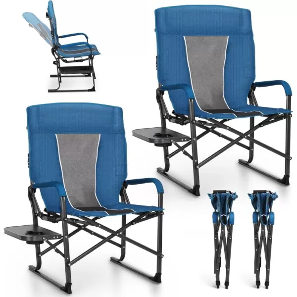 imageLETS CAMP Oversized Reclining Director Chair 437quot High Back with Side TableHeavy Duty Camping Chair for AdultsSupports Up to 300lbsNavyreclining Director Chair