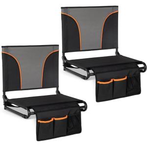 imageLETS CAMP Folding Stadium Seats 2 Pack Portable Bleacher Chairs with Back Support Lightweight Stadium Chairs for Sports Events Bleachers ampamp Concerts BlackBlack