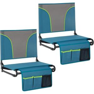 imageLETS CAMP Folding Stadium Seats 2 Pack Portable Bleacher Chairs with Back Support Lightweight Stadium Chairs for Sports Events Bleachers ampamp Concerts BlackBlue