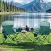 imageLETS CAMP Camping Chair 2 Pack Folding Chair with 3Can Cooler Bag Portable Lawn Chair with Cup HolderStorage Pocket Supports 225LBS Collapsible Chair for Camp Beach Picnic BlueGreen