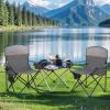 imageLETS CAMP Camping Chair 2 Pack Folding Chair with 3Can Cooler Bag Portable Lawn Chair with Cup HolderStorage Pocket Supports 225LBS Collapsible Chair for Camp Beach Picnic BlueGrey