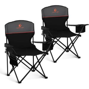imageLETS CAMP Camping Chair 2 Pack Folding Chair with 3Can Cooler Bag Portable Lawn Chair with Cup HolderStorage Pocket Supports 225LBS Collapsible Chair for Camp Beach Picnic BlueBlack