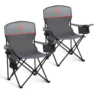 imageLETS CAMP Camping Chair 2 Pack Folding Chair with 3Can Cooler Bag Portable Lawn Chair with Cup HolderStorage Pocket Supports 225LBS Collapsible Chair for Camp Beach Picnic BlueGrey