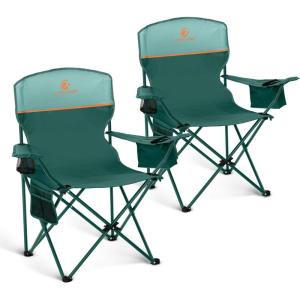 imageLETS CAMP Camping Chair 2 Pack Folding Chair with 3Can Cooler Bag Portable Lawn Chair with Cup HolderStorage Pocket Supports 225LBS Collapsible Chair for Camp Beach Picnic BlueGreen
