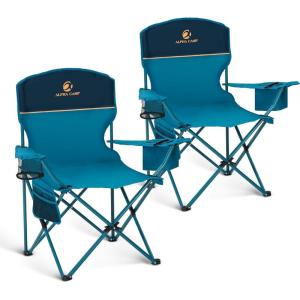 imageLETS CAMP Camping Chair 2 Pack Folding Chair with 3Can Cooler Bag Portable Lawn Chair with Cup HolderStorage Pocket Supports 225LBS Collapsible Chair for Camp Beach Picnic BlueBlue