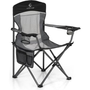 imageLETS CAMP 2 Pack Mesh Back Camping Chair Portable Folding Heavy Duty Outdoor Chair Support 330 LBS Durable Large Arm Chair with Cup Holder and Carry Bag for Camp Fishing Hiking BlackBlack
