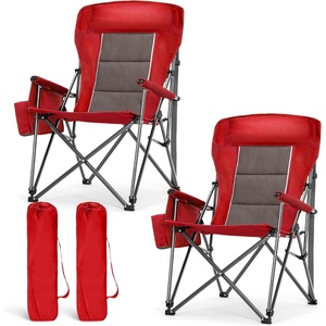 image:imageLETS CAMP Oversized Camping Chairs 2952 High Back Heavy Duty Lawn Chair Support 500LBS Portable Collapsible Chair with Cup Holder Side Pocket2 PackBlackRed