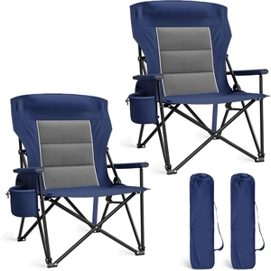 image:imageLETS CAMP Oversized Camping Chairs 2952 High Back Heavy Duty Lawn Chair Support 500LBS Portable Collapsible Chair with Cup Holder Side Pocket2 PackBlackNavy