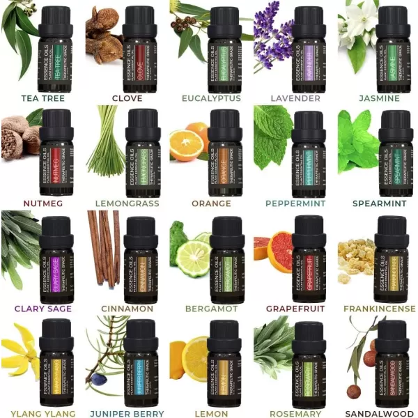 Aromatherapy Essential Oil Diffuser Gift Set  400ml Ultrasonic Diffuser with 20 Essential Plant Oils  4 Timer ampamp 7 Ambient Light Settings  Therapeutic GradeLight Wood Diffuser  20 Essential Oils