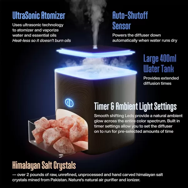 Himalayan Pink Salt Diffuser ampamp 10 Essential Oils  2in1 Therapeutic Device  Aromatherapy ampamp Ionic Himalayan Salt Therapy  400ml Ultrasonic Vaporizer and Ionizer with Ambient Glow LightDark