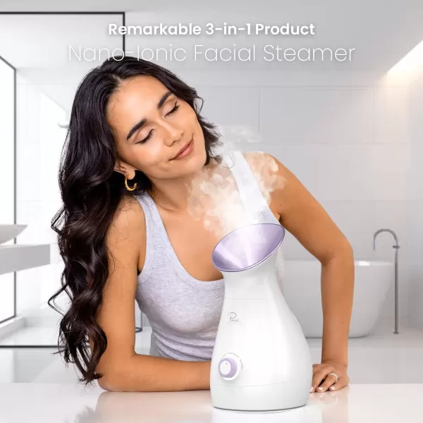 NanoSteamer Large 3in1 Nano Ionic Facial Steamer with Precise Temp Control  Humidifier  Unclogs Pores  Blackheads  Spa Quality  Bonus 5 Piece Stainless Steel Skin Kit TealLilac