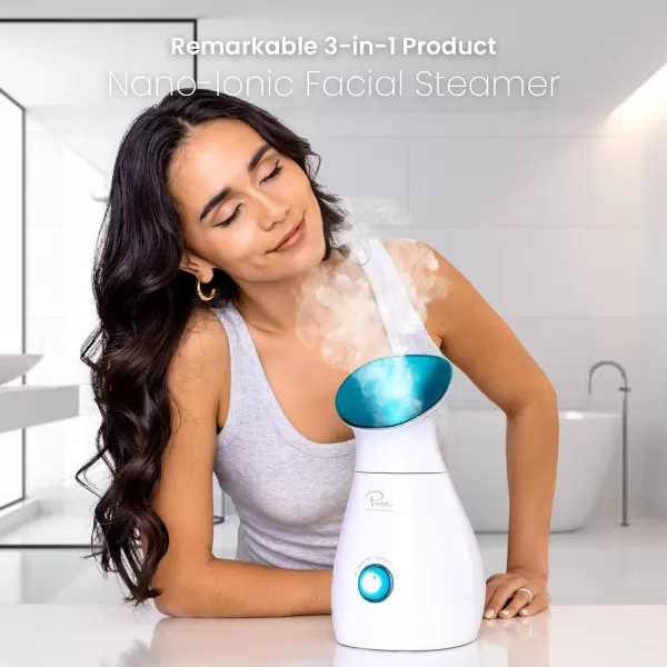 NanoSteamer Large 3in1 Nano Ionic Facial Steamer with Precise Temp Control  Humidifier  Unclogs Pores  Blackheads  Spa Quality  Bonus 5 Piece Stainless Steel Skin Kit TealTeal
