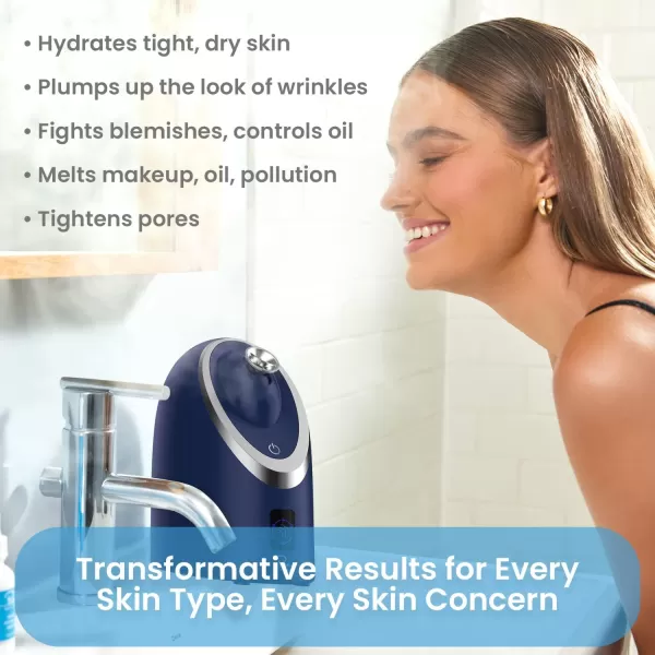 NanoSteamer Luxe by Pure Daily Care in Navy  Ionic Facial Steamer with Smart Steam Technology  6 Steam Modes  Aromatherapy Basket  Digital LCD Screen  Hot Steam ampamp Cool Mist l Extraction SetNavy