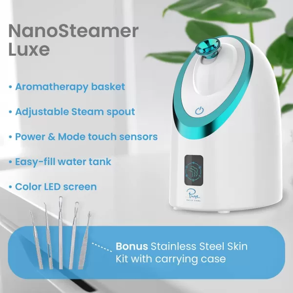 NanoSteamer Luxe by Pure Daily Care in Navy  Ionic Facial Steamer with Smart Steam Technology  6 Steam Modes  Aromatherapy Basket  Digital LCD Screen  Hot Steam ampamp Cool Mist l Extraction SetWhite