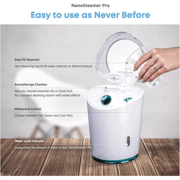 NanoSteamer PRO Professional 4in1 Nano Ionic Facial Steamer for Spas  30 Min Steam Time  Humidifier  Unclogs Pores  Blackheads  Spa Quality  5 Piece Stainless Steel Skin Kit Included