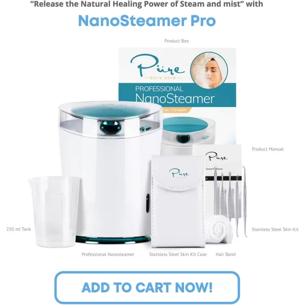 NanoSteamer PRO Professional 4in1 Nano Ionic Facial Steamer for Spas  30 Min Steam Time  Humidifier  Unclogs Pores  Blackheads  Spa Quality  5 Piece Stainless Steel Skin Kit Included