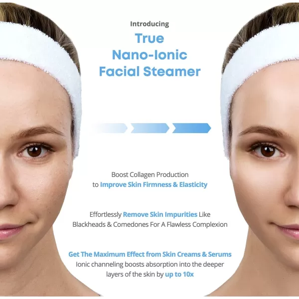 NanoSteamer PRO Professional 4in1 Nano Ionic Facial Steamer for Spas  30 Min Steam Time  Humidifier  Unclogs Pores  Blackheads  Spa Quality  5 Piece Stainless Steel Skin Kit Included