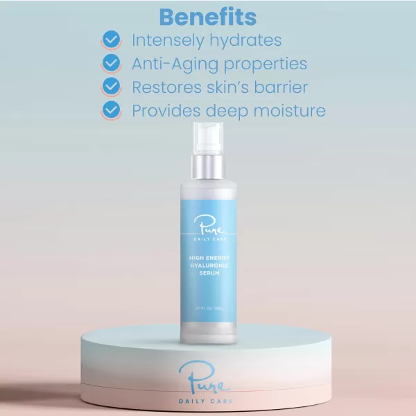 Pure Daily Care High Energy Hyaluronic Serum 1oz  Hydrating Clinical Grade Hyaluronic Acid Serum4 Fl Oz Pack of 1