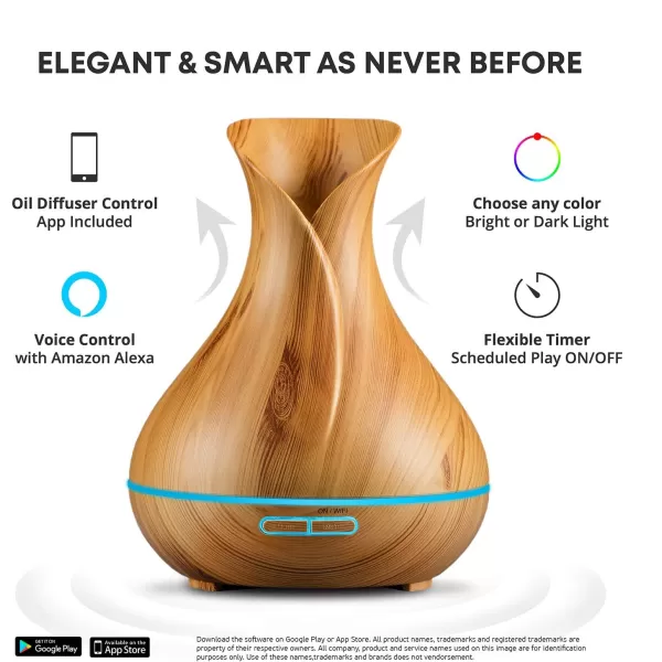 Smart WiFi Wireless Essential Oil Aromatherapy 400ml Ultrasonic Diffuser ampamp Humidifier with Alexa ampamp Google Home Phone App ampamp Voice Control  Create Schedules  LED ampamp Timer Settings Dark BrownLight Brown