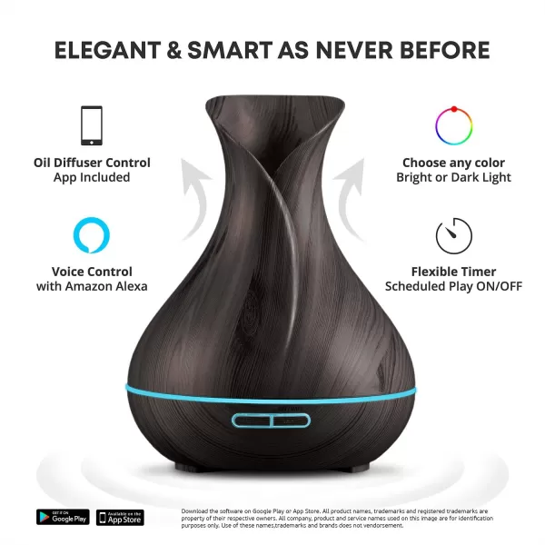 Smart WiFi Wireless Essential Oil Aromatherapy 400ml Ultrasonic Diffuser ampamp Humidifier with Alexa ampamp Google Home Phone App ampamp Voice Control  Create Schedules  LED ampamp Timer Settings Dark BrownDark Brown