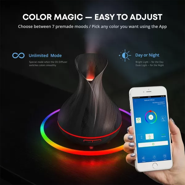 Smart WiFi Wireless Essential Oil Aromatherapy 400ml Ultrasonic Diffuser ampamp Humidifier with Alexa ampamp Google Home Phone App ampamp Voice Control  Create Schedules  LED ampamp Timer Settings Dark BrownDark Brown