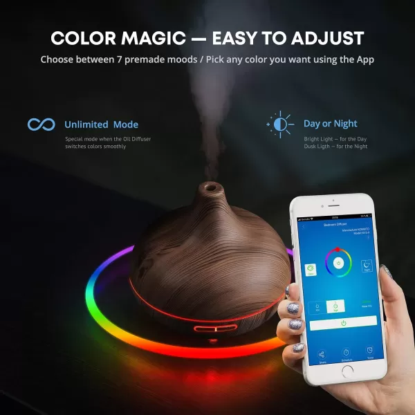 Smart WiFi Wireless Essential Oil Aromatherapy 400ml Ultrasonic Diffuser ampamp Humidifier with Alexa ampamp Google Home Phone App ampamp Voice Control  Create Schedules  LED ampamp Timer SettingsDark