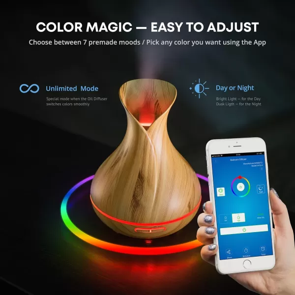 Smart WiFi Wireless Essential Oil Aromatherapy 400ml Ultrasonic Diffuser ampamp Humidifier with Alexa ampamp Google Home Phone App ampamp Voice Control  Create Schedules  LED ampamp Timer Settings Dark BrownLight Brown