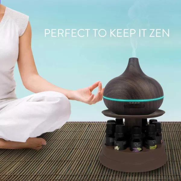 Ultimate Aromatherapy Diffuser ampamp Essential Oil Set  Ultrasonic Diffuser ampamp Top 10 Essential Oils  300ml Diffuser with 4 Timer ampamp 7 Ambient Light Settings  Therapeutic Grade Essential Oils Dark OakOak Wood With Stand