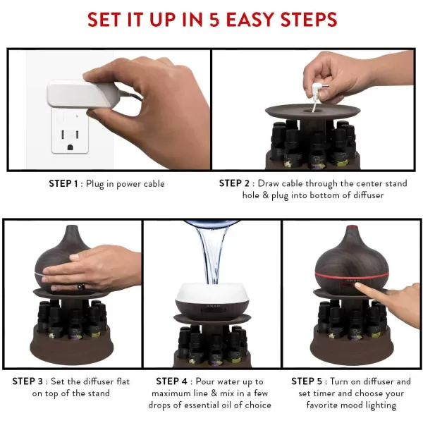 Ultimate Aromatherapy Diffuser ampamp Essential Oil Set  Ultrasonic Diffuser ampamp Top 10 Essential Oils  300ml Diffuser with 4 Timer ampamp 7 Ambient Light Settings  Therapeutic Grade Essential Oils Dark OakOak Wood With Stand