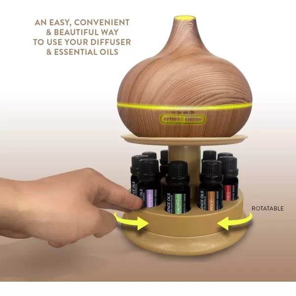 Ultimate Aromatherapy Ultrasonic 300ml Diffuser ampamp Top 10 Therapeutic Grade Essential Oils Set wRotating Display Stand  4 Timer ampamp 7 Ambient Light Settings