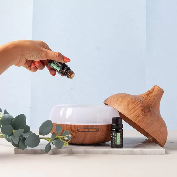 Ultimate Aromatherapy Ultrasonic 300ml Diffuser ampamp Top 10 Therapeutic Grade Essential Oils Set wRotating Display Stand  4 Timer ampamp 7 Ambient Light Settings