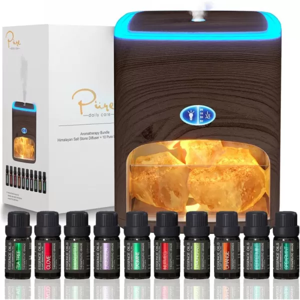 Himalayan Pink Salt Diffuser ampamp 10 Essential Oils  2in1 Therapeutic Device  Aromatherapy ampamp Ionic Himalayan Salt Therapy  400ml Ultrasonic Vaporizer and Ionizer with Ambient Glow LightDark