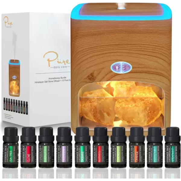 Himalayan Pink Salt Diffuser ampamp 10 Essential Oils  2in1 Therapeutic Device  Aromatherapy ampamp Ionic Himalayan Salt Therapy  400ml Ultrasonic Vaporizer and Ionizer with Ambient Glow LightLight