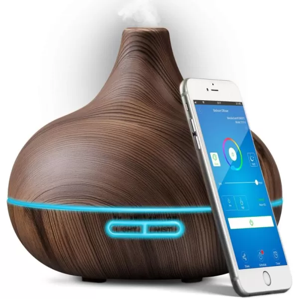 Smart WiFi Wireless Essential Oil Aromatherapy 400ml Ultrasonic Diffuser ampamp Humidifier with Alexa ampamp Google Home Phone App ampamp Voice Control  Create Schedules  LED ampamp Timer SettingsDark