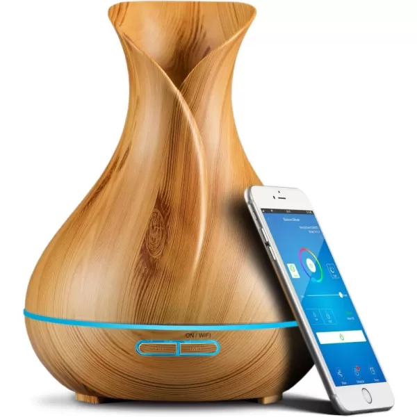 Smart WiFi Wireless Essential Oil Aromatherapy 400ml Ultrasonic Diffuser ampamp Humidifier with Alexa ampamp Google Home Phone App ampamp Voice Control  Create Schedules  LED ampamp Timer Settings Dark BrownLight Brown