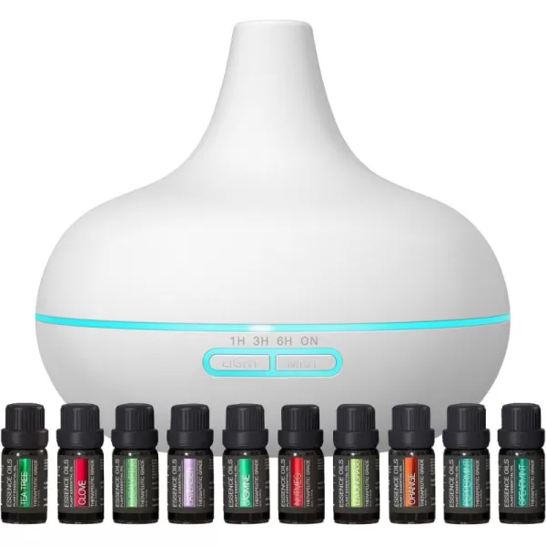 Ultimate Aromatherapy Diffuser ampamp Essential Oil Set  Ultrasonic Top 10 Oils Modern with 4 Timer 7 Ambient Light Settings Therapeutic Grade LavenderMatte White  10 Plant Oils