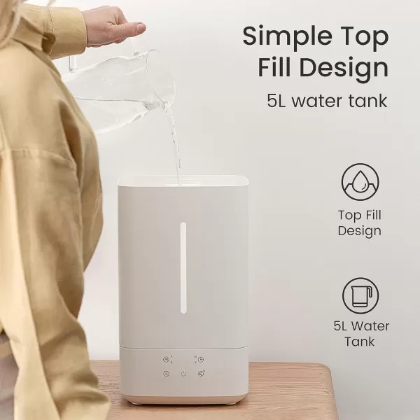 Ultrasonic Warm and Cool Mist Humidifier  Whisper Quiet 5L Top Fill Vaporizer for Baby and Childrens Bedroom Large Rooms Essential Oil Diffuser with AutoOff