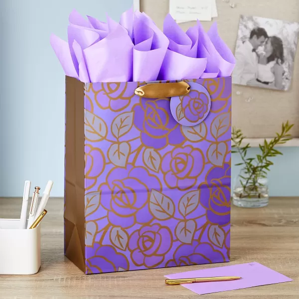 Hallmark 13quot Large Gift Bag with Tissue Paper Purple Flowers Gold Accents for Birthdays Mothers Day Bridal Showers Weddings Retirements Anniversaries Engagements Any OccasionLarge Purple Flowers