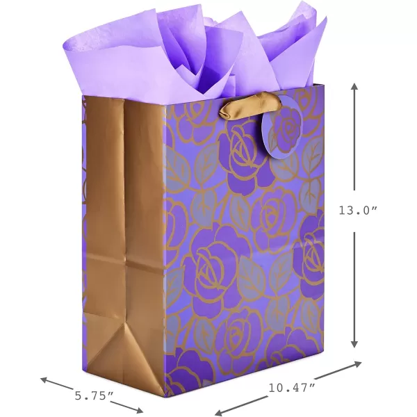 Hallmark 13quot Large Gift Bag with Tissue Paper Purple Flowers Gold Accents for Birthdays Mothers Day Bridal Showers Weddings Retirements Anniversaries Engagements Any OccasionLarge Purple Flowers