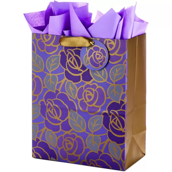 Hallmark 13quot Large Gift Bag with Tissue Paper Purple Flowers Gold Accents for Birthdays Mothers Day Bridal Showers Weddings Retirements Anniversaries Engagements Any OccasionLarge Purple Flowers