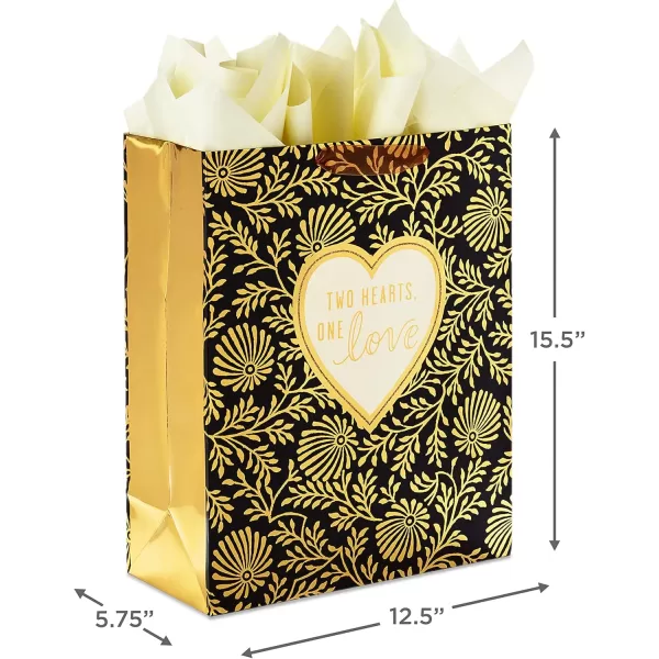 Hallmark 15quot Extra Large Gift Bag with Tissue Paper Two Hearts One Love Black and Gold for Weddings Anniversaries Engagements and MoreGold  Black