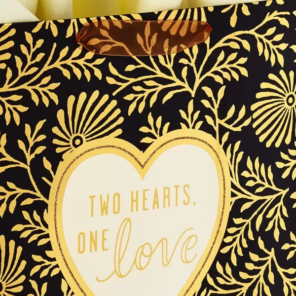 Hallmark 15quot Extra Large Gift Bag with Tissue Paper Two Hearts One Love Black and Gold for Weddings Anniversaries Engagements and MoreGold  Black