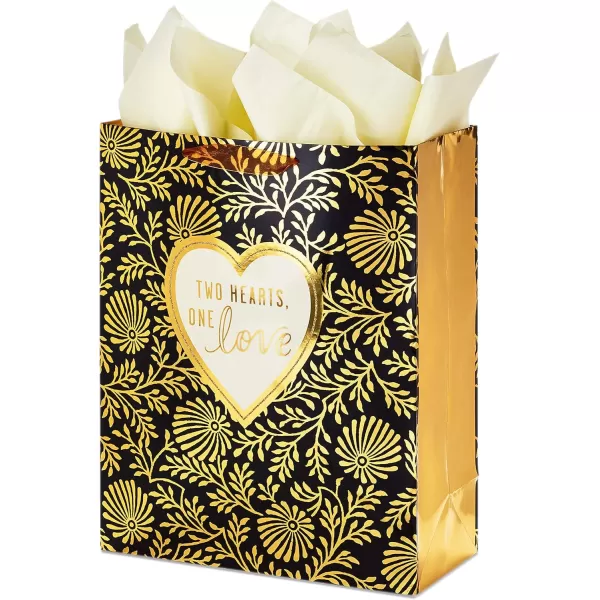 Hallmark 15quot Extra Large Gift Bag with Tissue Paper Two Hearts One Love Black and Gold for Weddings Anniversaries Engagements and MoreGold  Black