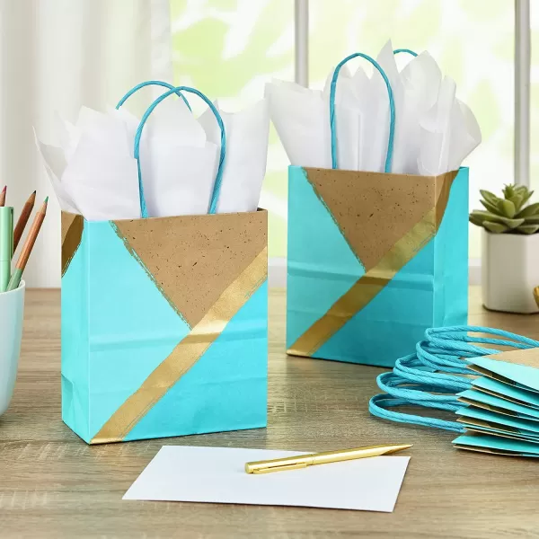 Hallmark 6quot Small Paper Gift Bags Pack of 8  Kraft Turquoise ampamp Mint for Easter Birthdays Weddings Mothers Day Baby Showers Bridal Showers Care Packages Any Occasion