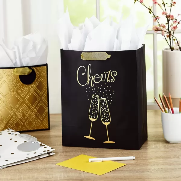 Hallmark All Occasion Gift Bags Assortment with Tissue Paper  Black and Gold Pack of 3 2 Large 13quot and 1 Medium 9quot for Anniversaries Weddings Birthdays Holidays and MoreBlack  Gold