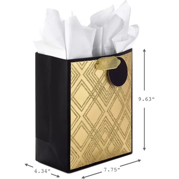 Hallmark All Occasion Gift Bags Assortment with Tissue Paper  Black and Gold Pack of 3 2 Large 13quot and 1 Medium 9quot for Anniversaries Weddings Birthdays Holidays and MoreBlack  Gold